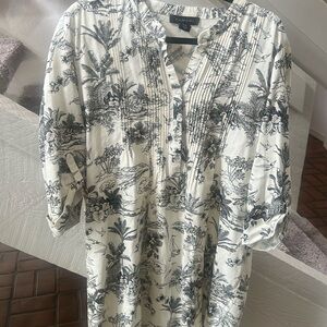 Tahari casual mandarin color linen blend dress xl